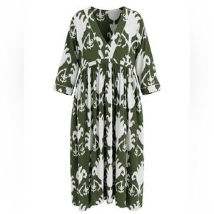 Daughters of India STYLE Green and White Patterned Dress